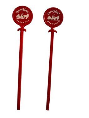 Grand Hotel Mackinac Island Swizzle Stir Sticks Red Set Souvenir Plastic Set of